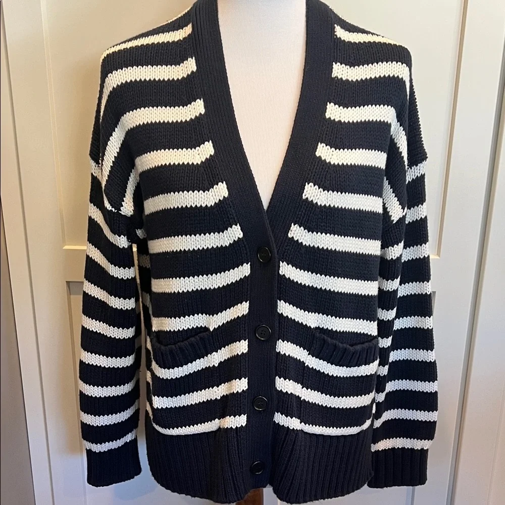 J. Crew Navy and White Striped Cardigan Size S